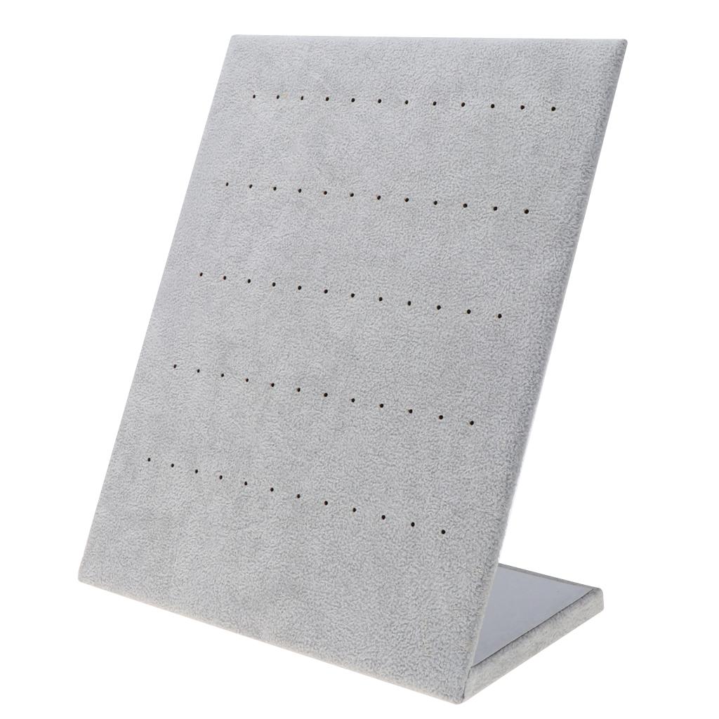 60-Hole Velvet Jewelry Frame Stand L-type Plastic Display Rack Grey