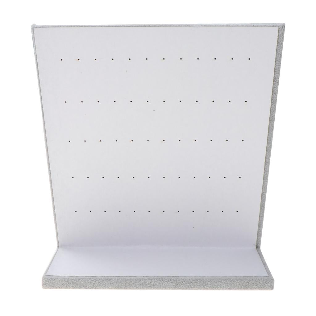 60-Hole Velvet Jewelry Frame Stand L-type Plastic Display Rack Grey