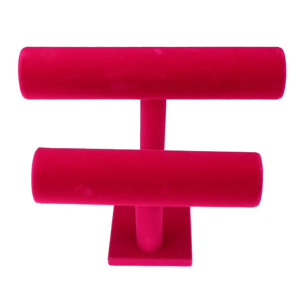 T-bar Jewelry Bracelet Watch Display Stand Holder Velvet Hot Pink Velvet