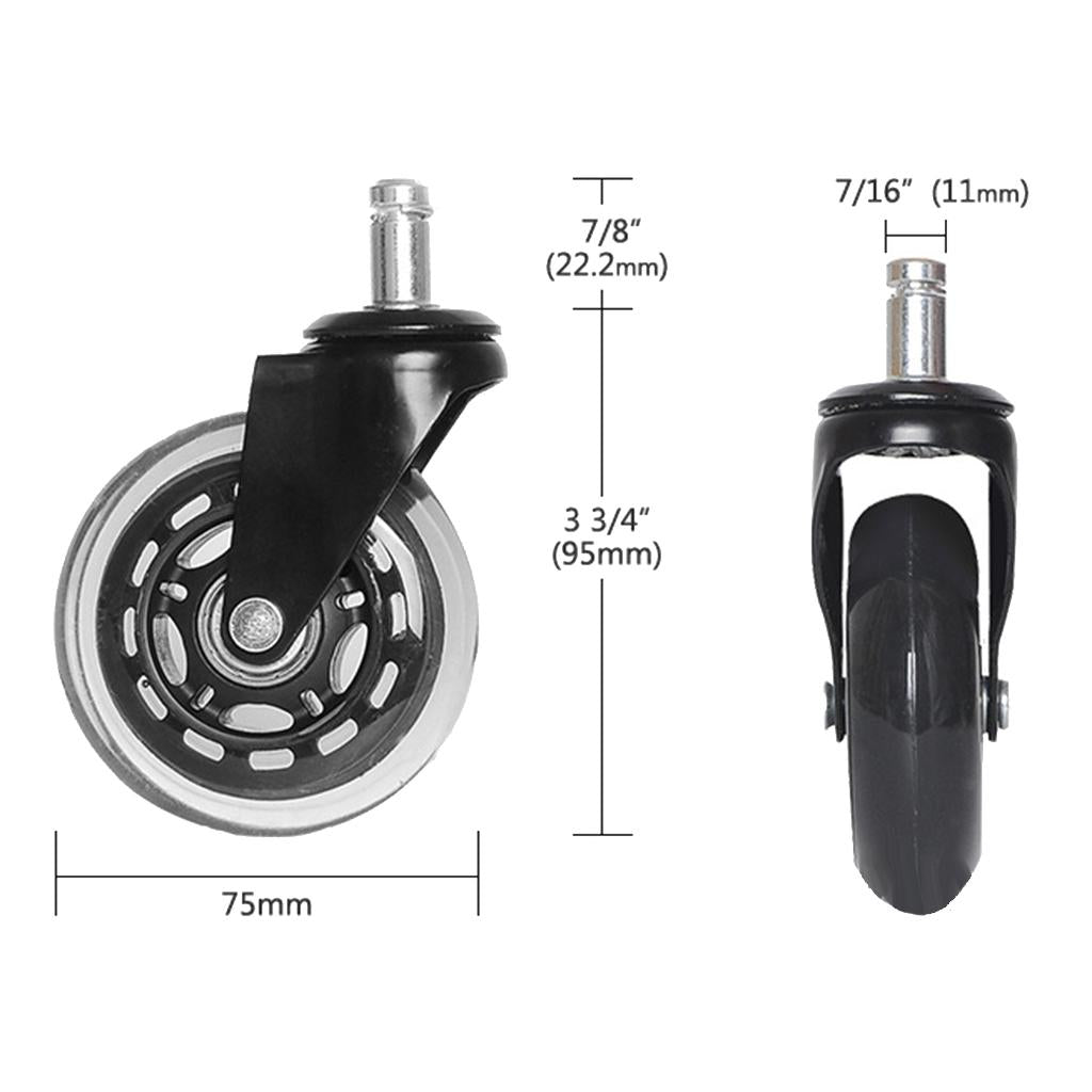 3'' Swivel Transparent Caster Replacement PU Wheels For Hardwood Floor