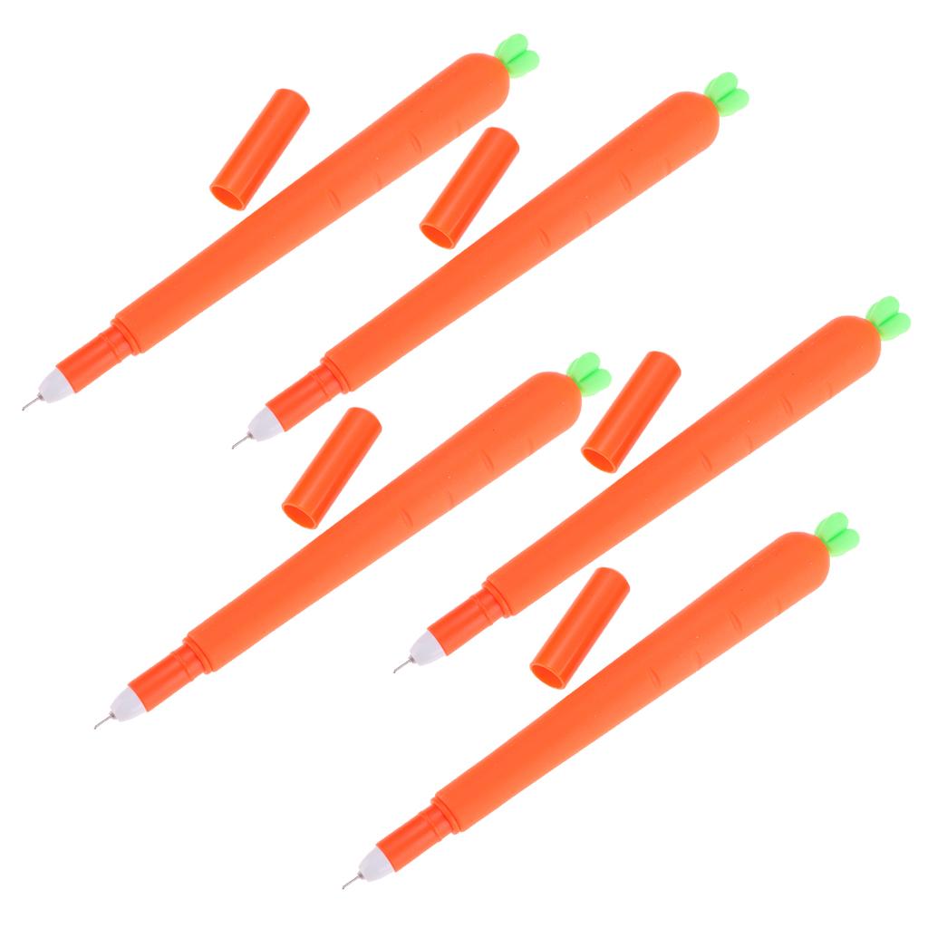 5 Pcs Cute Carrot Gel Ink Pen Roller Ball Stationery Soft-grip