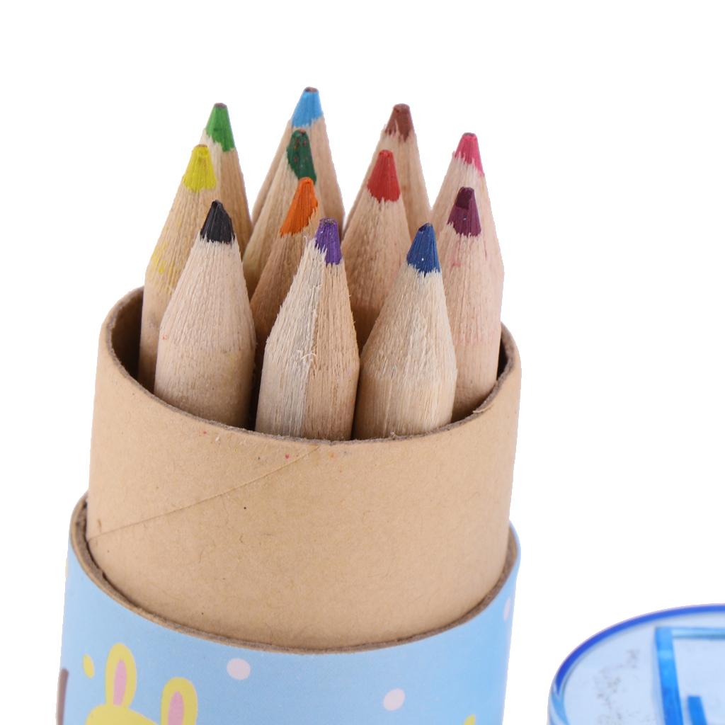 5Pcs 12 Colored Pencil with Container Sharpener Child Writing Card Blue Tube