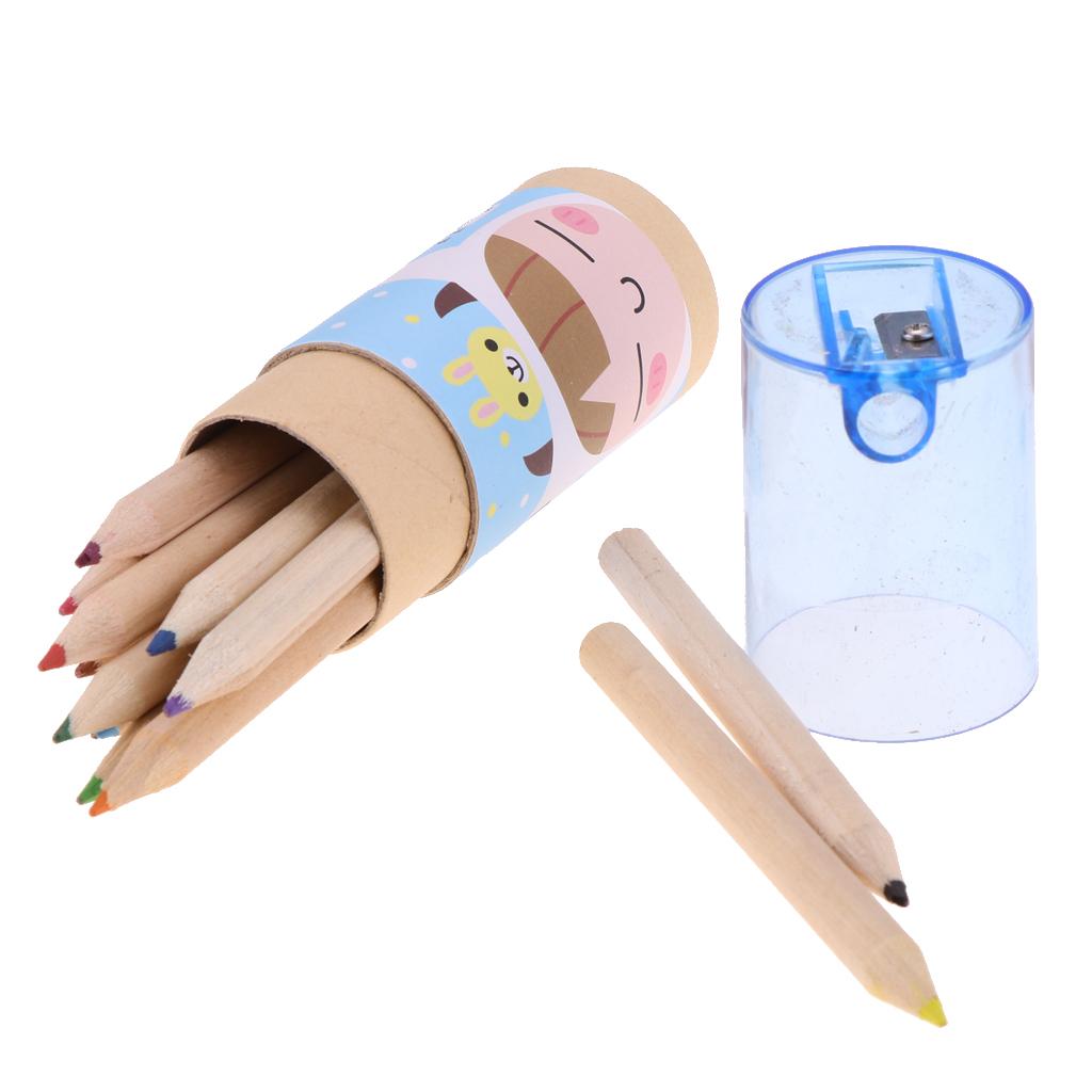 5Pcs 12 Colored Pencil with Container Sharpener Child Writing Card Blue Tube