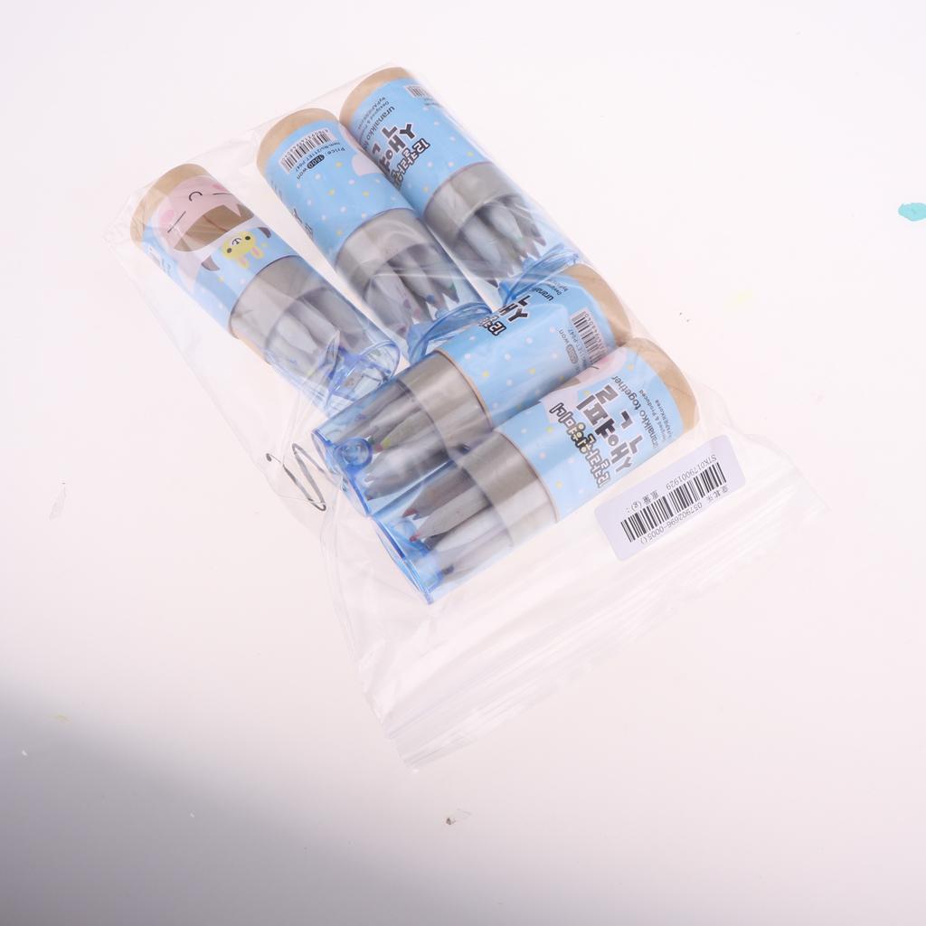 5Pcs 12 Colored Pencil with Container Sharpener Child Writing Card Blue Tube