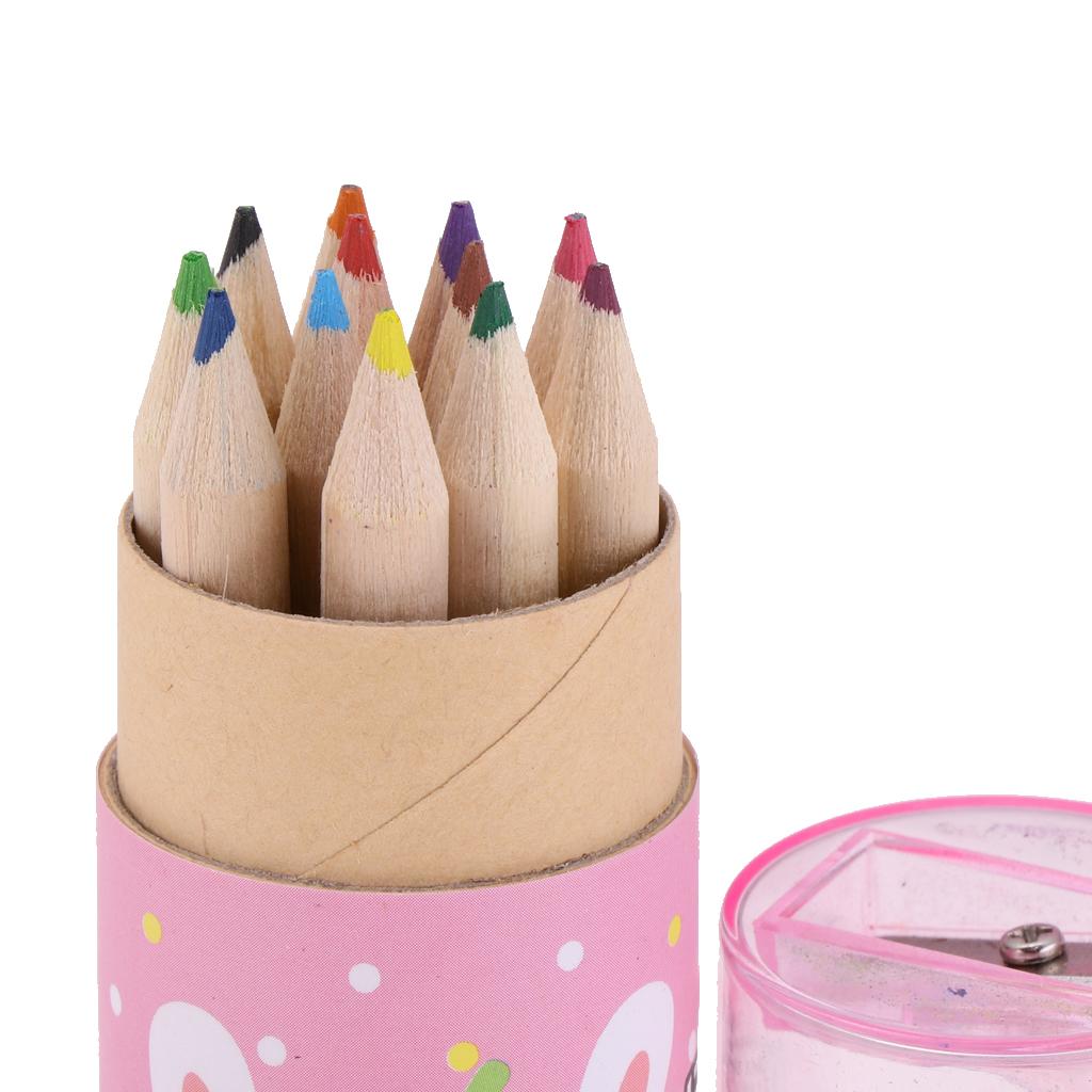 5Pcs 12 Colored Pencil with Container Sharpener Child Writing Card Pink Tube