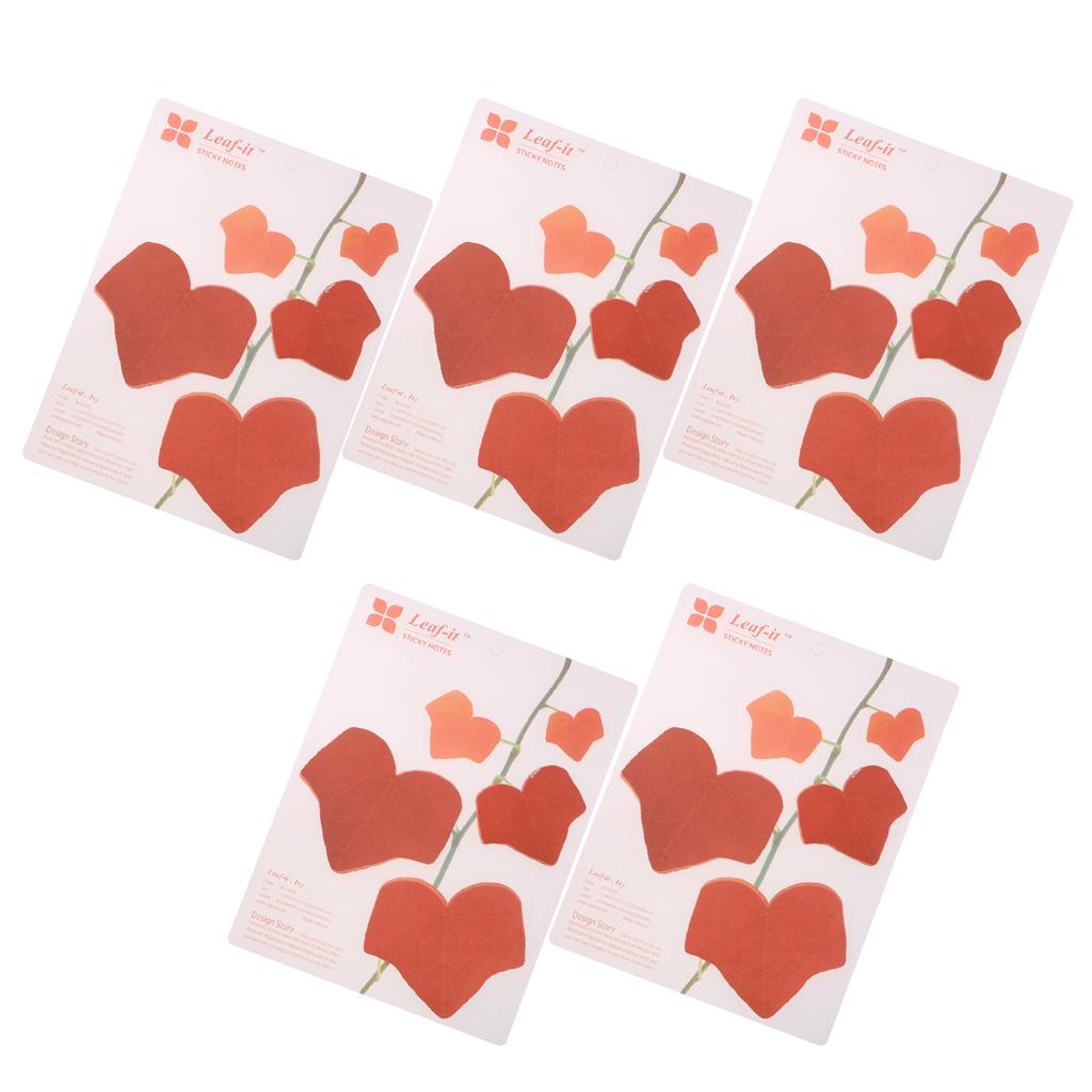 5 Pieces Creative 3D Leaf Memo Pad Sticky Notes Office Supply Red