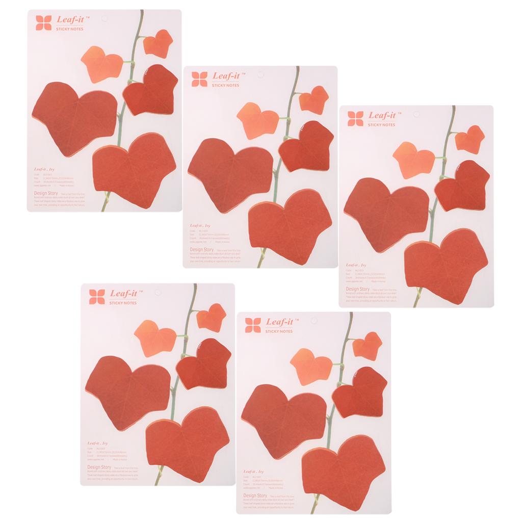 5 Pieces Creative 3D Leaf Memo Pad Sticky Notes Office Supply Red