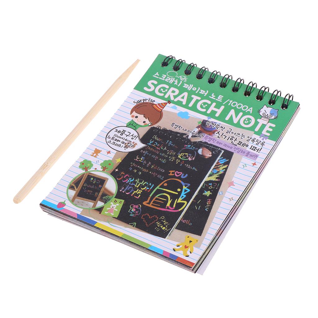 Colourful Rainbow Art Scratch Drawing Notepad Sketchbook Kid's Gift Green