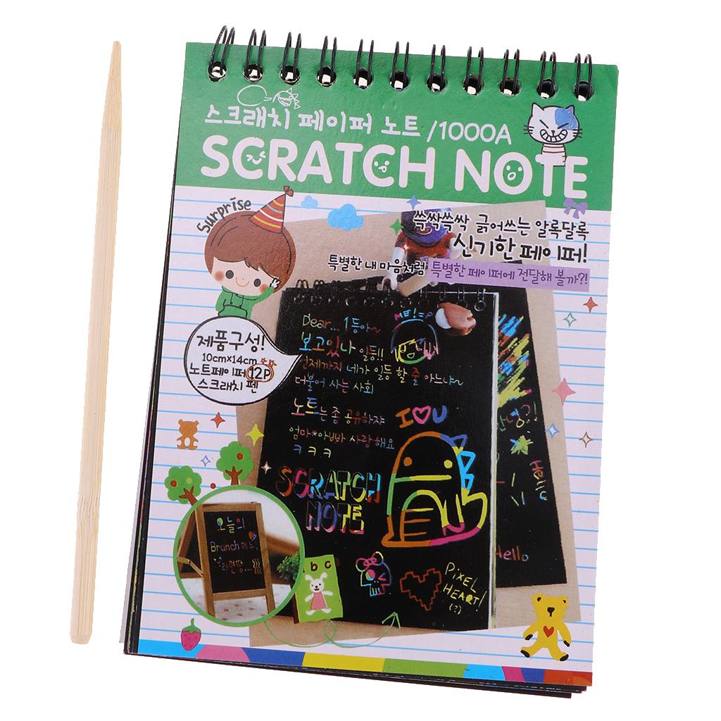 Colourful Rainbow Art Scratch Drawing Notepad Sketchbook Kid's Gift Green