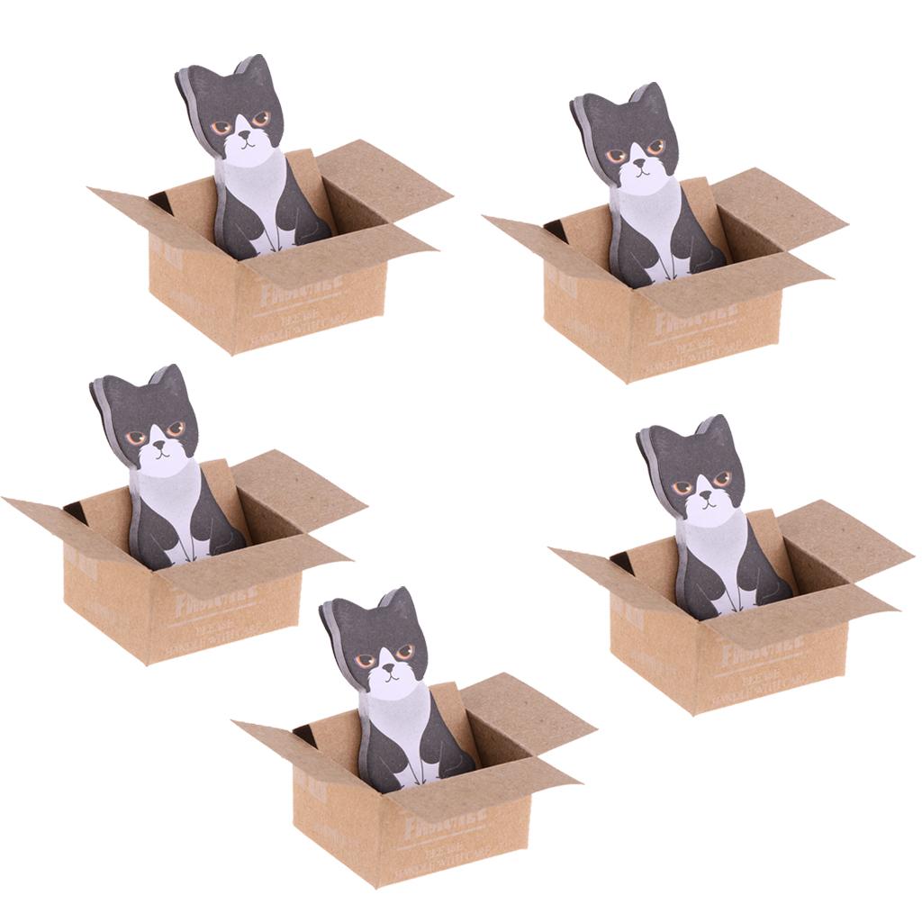 5 PCS Cute Cartoon 3D Box Cat Sticky Notes / Note Pads / Sticker / Bookmark/ Self Adhesive