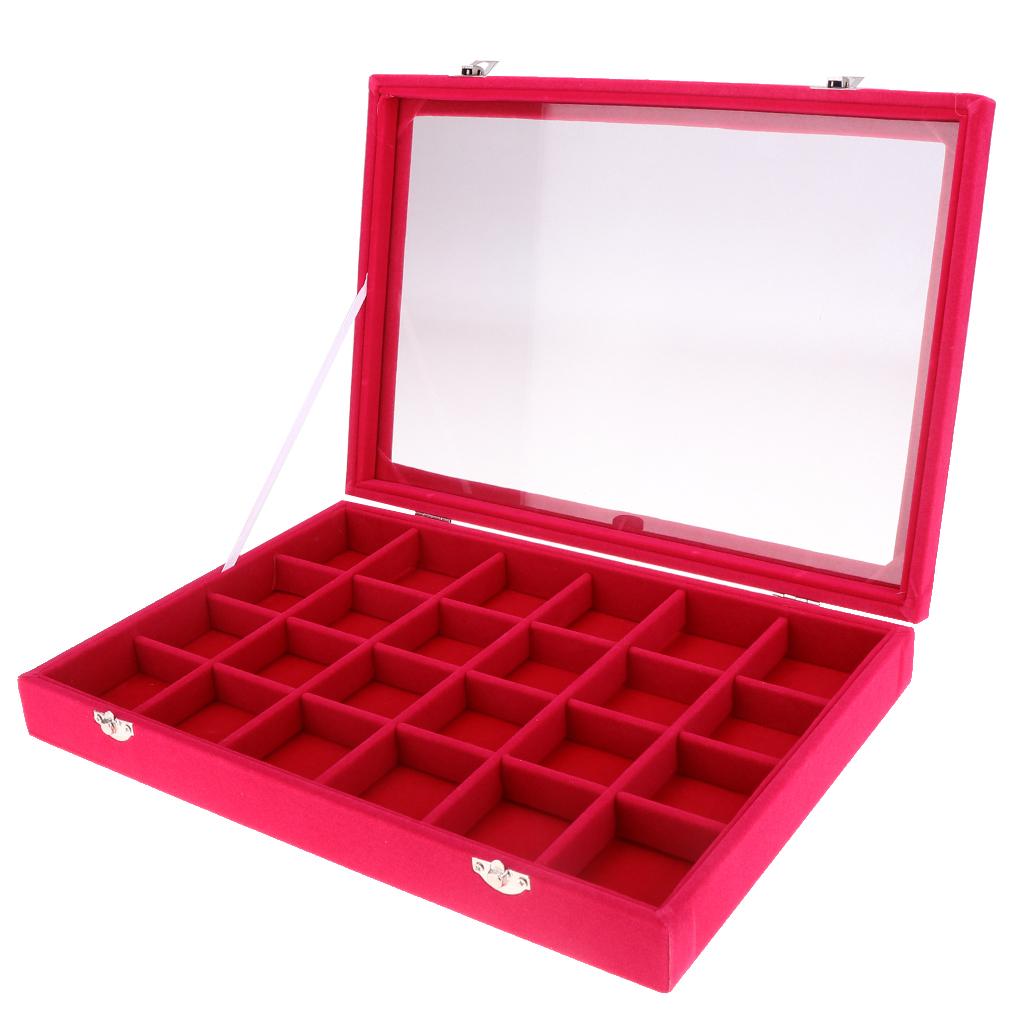 24-Slot Large Wooden Jewelry Box Display Stand for Accessories Pink