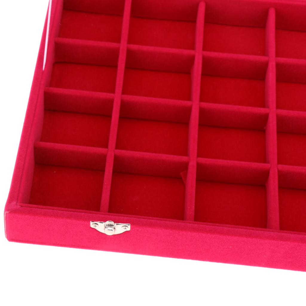 24-Slot Large Wooden Jewelry Box Display Stand for Accessories Pink