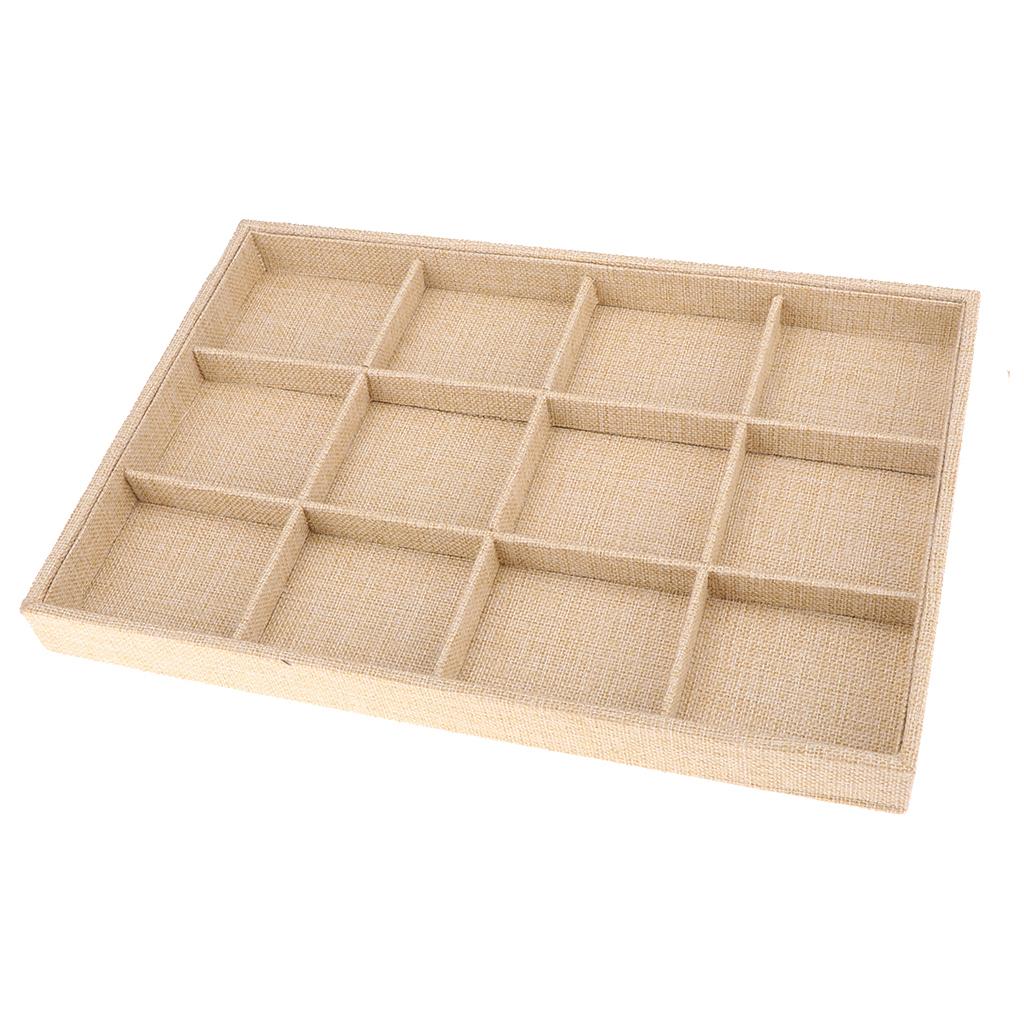 12-Slot Jute Lining Jewelry Box Display Stand for Accessories Beige
