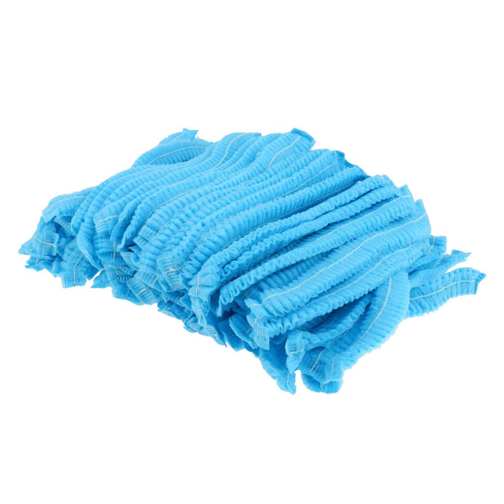 100pcs Disposable Non-woven Hair Net Cap Elastic Blue 1 Elastic Band