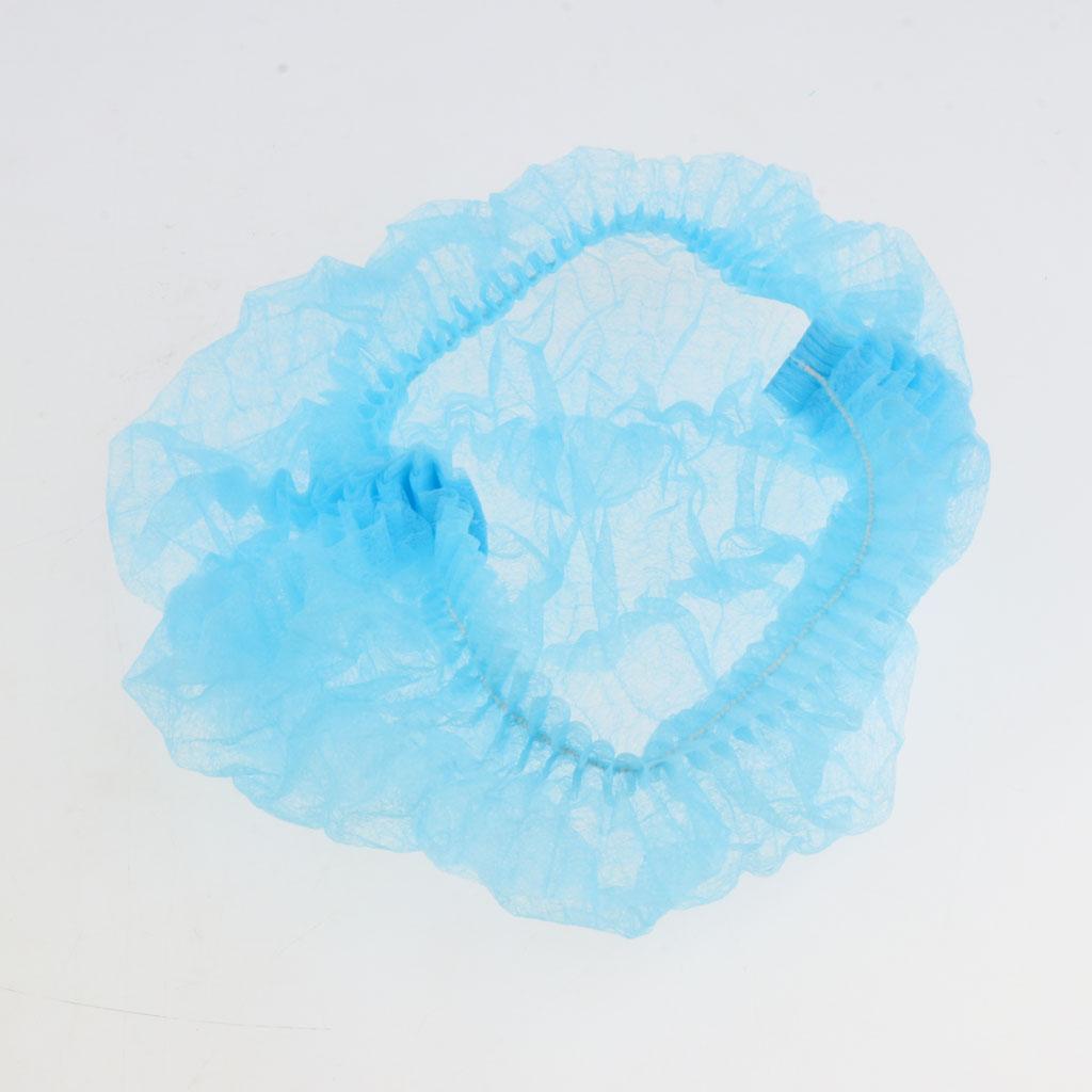 100pcs Disposable Non-woven Hair Net Cap Elastic Blue 1 Elastic Band