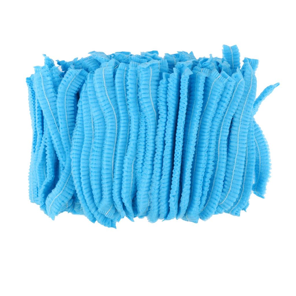 100pcs Disposable Non-woven Hair Net Cap Elastic Blue 1 Elastic Band