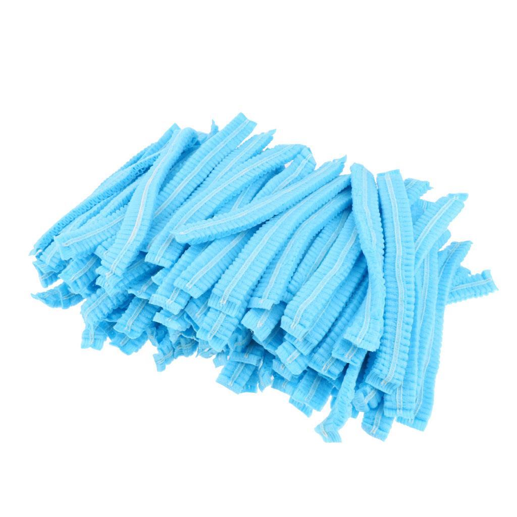 100pcs Disposable Non-woven Hair Net Cap Elastic Blue 2 Elastic Bands