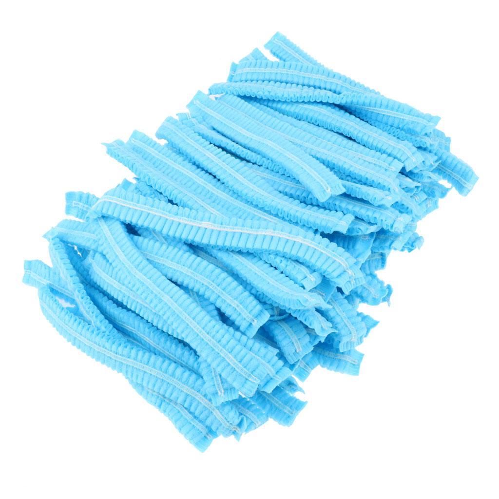 100pcs Disposable Non-woven Hair Net Cap Elastic Blue 2 Elastic Bands