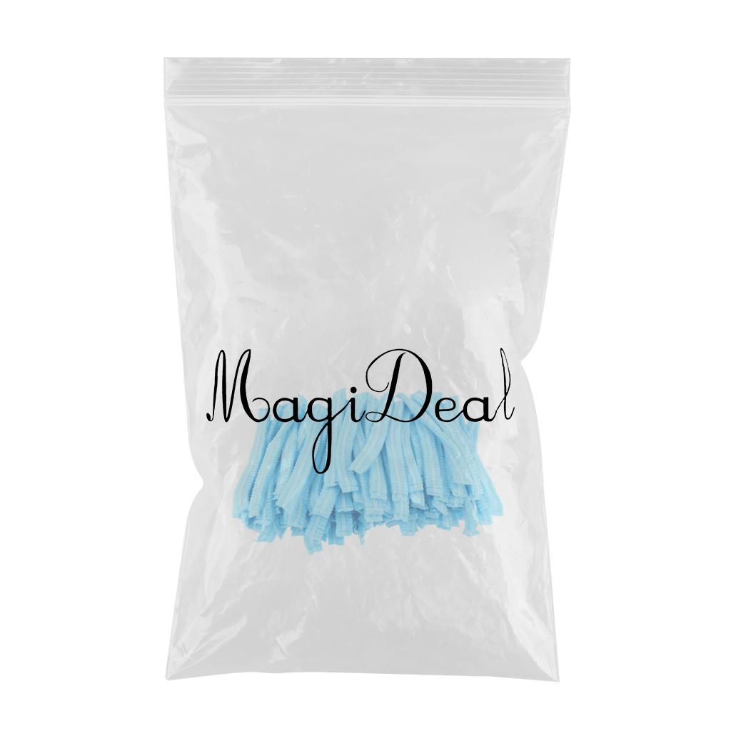 100pcs Disposable Non-woven Hair Net Cap Elastic Blue 2 Elastic Bands