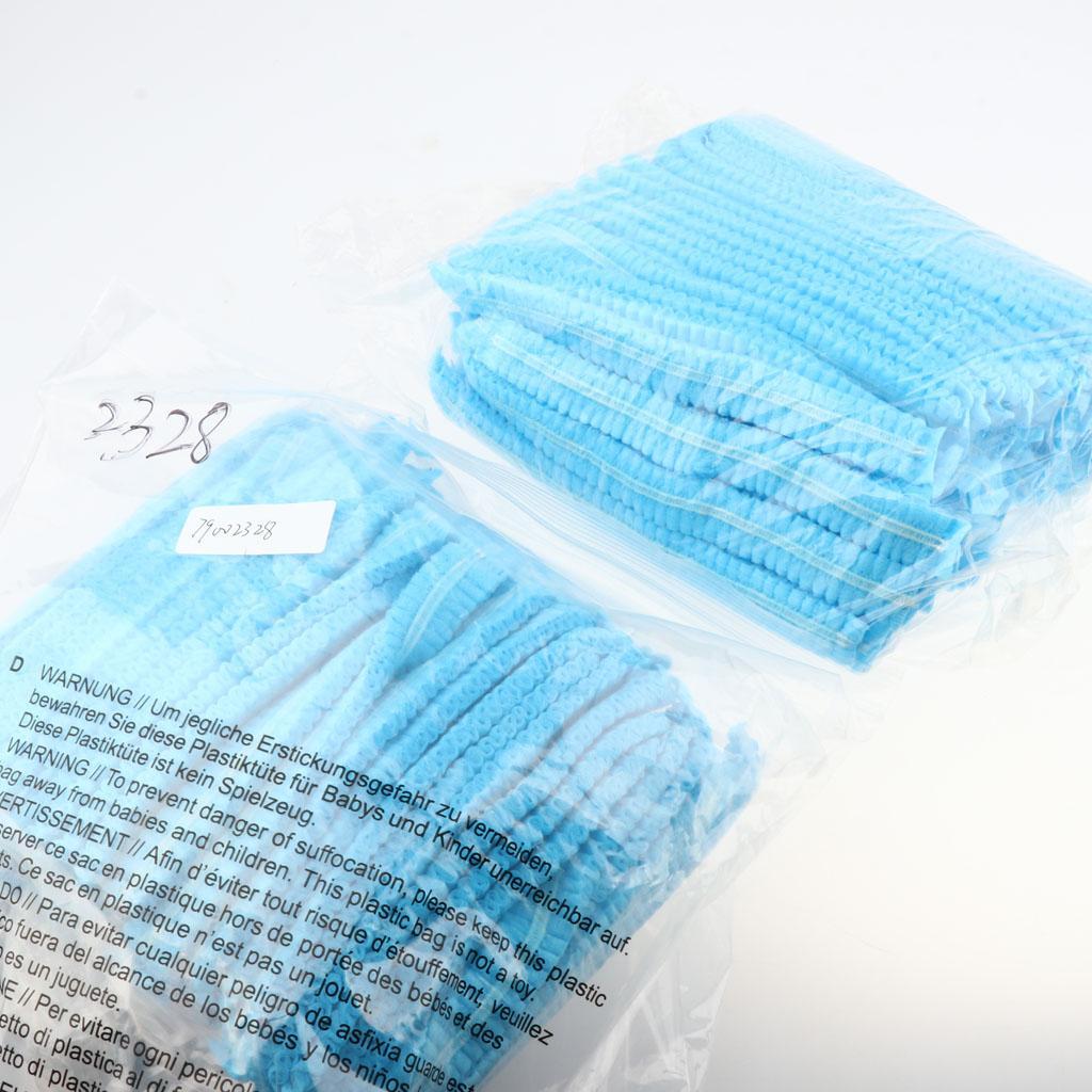 100pcs Disposable Non-woven Hair Net Cap Elastic Blue 2 Elastic Bands