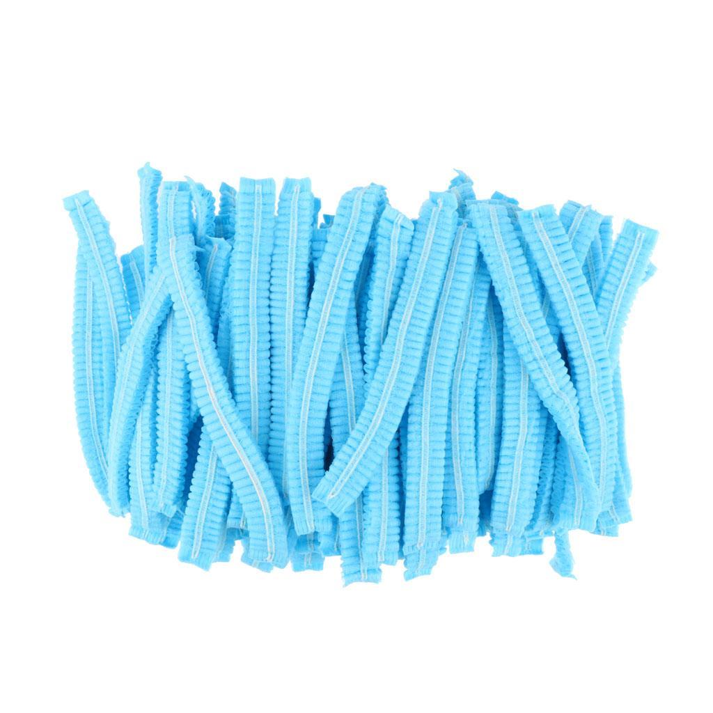 100pcs Disposable Non-woven Hair Net Cap Elastic Blue 2 Elastic Bands