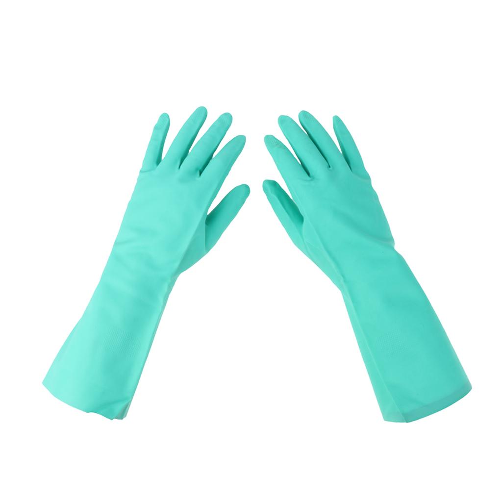 Pair of Green Solvent Oil Resistant Nitrile Rubber Work Gloves S