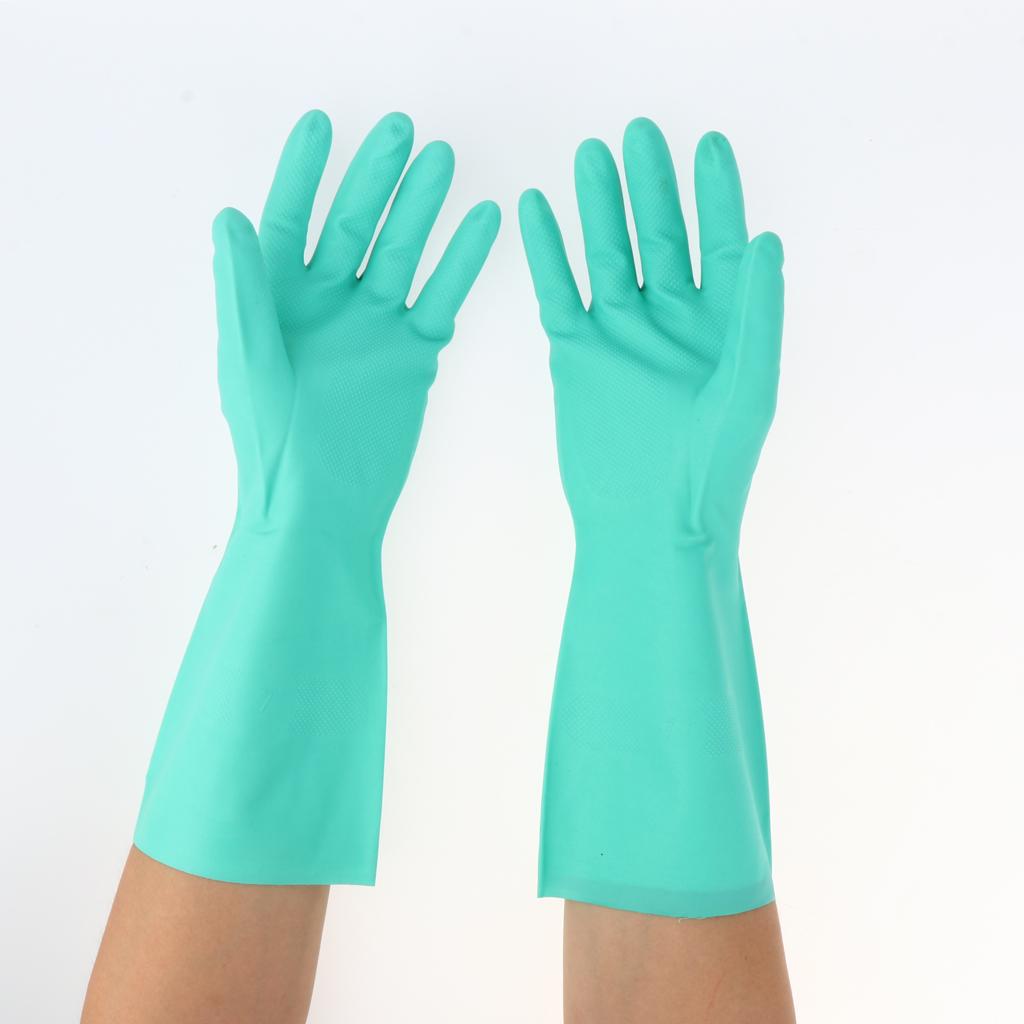 Pair of Green Solvent Oil Resistant Nitrile Rubber Work Gloves S