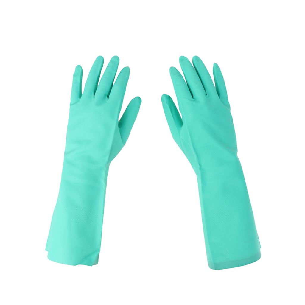 Pair of Green Solvent Oil Resistant Nitrile Rubber Work Gloves S