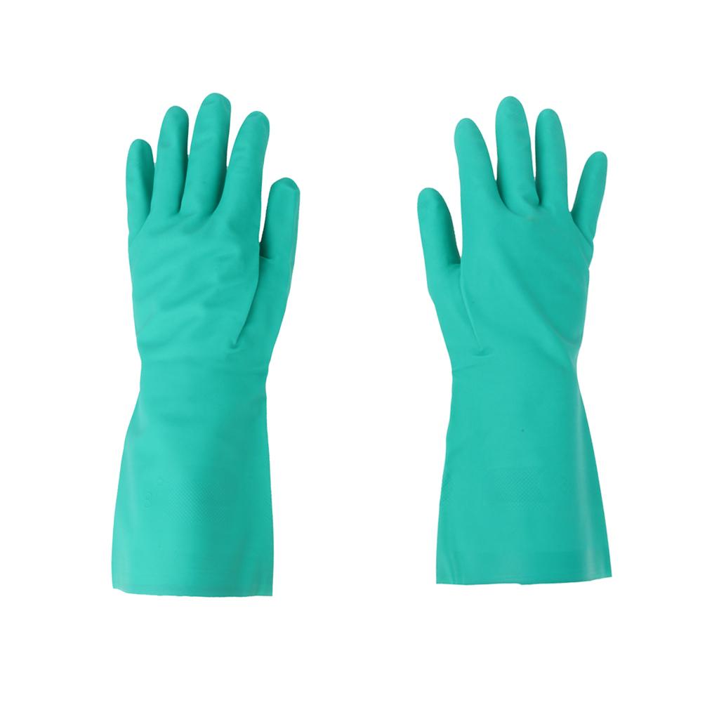 Pair of Green Solvent Oil Resistant Nitrile Rubber Work Gloves M