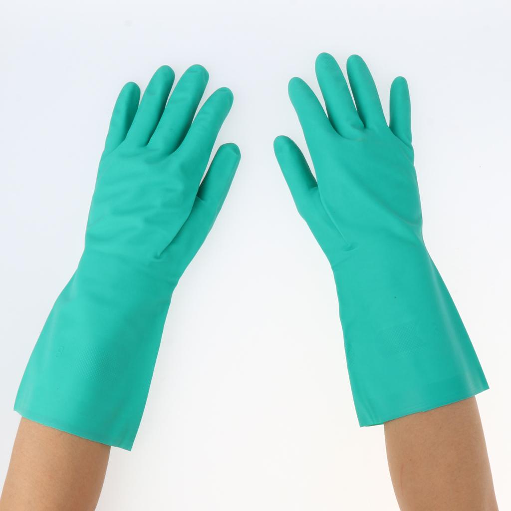 Pair of Green Solvent Oil Resistant Nitrile Rubber Work Gloves M