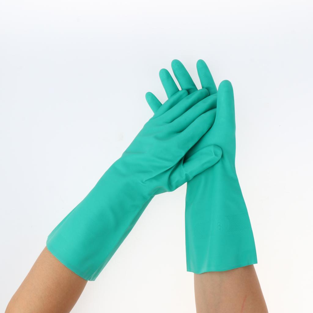 Pair of Green Solvent Oil Resistant Nitrile Rubber Work Gloves M