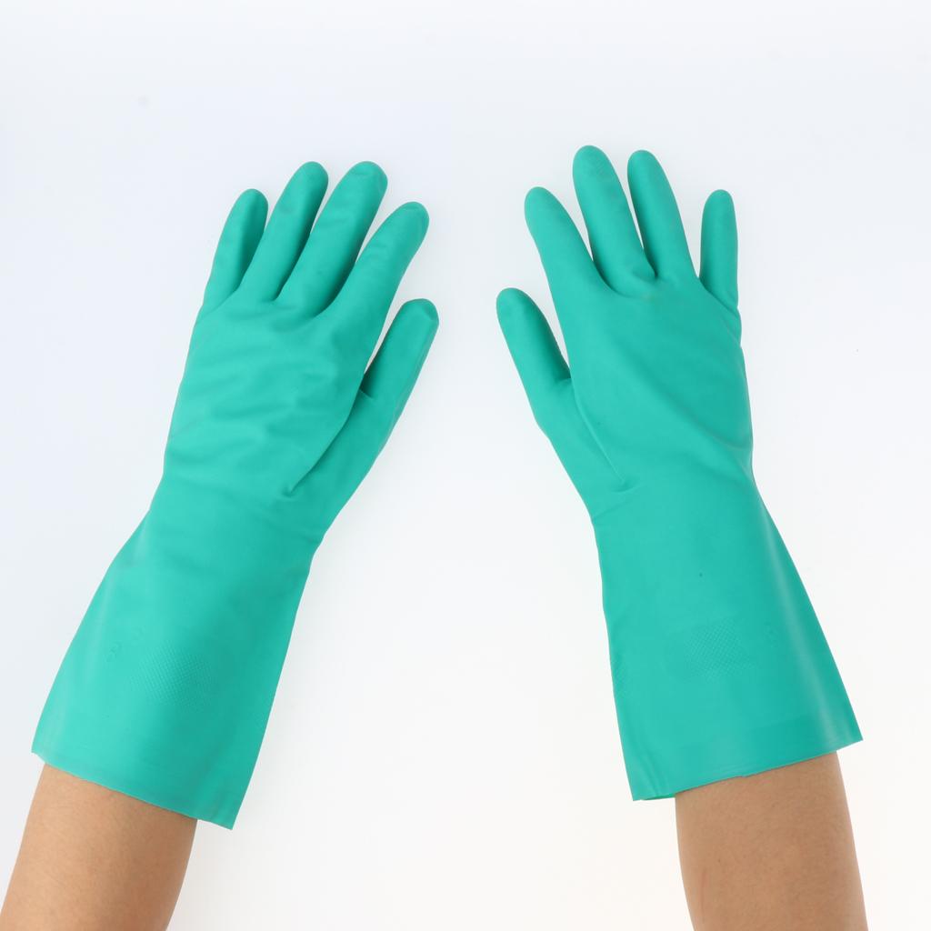 Pair of Green Solvent Oil Resistant Nitrile Rubber Work Gloves M