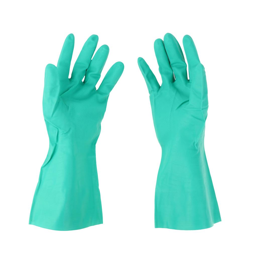 Pair of Green Solvent Oil Resistant Nitrile Rubber Work Gloves L