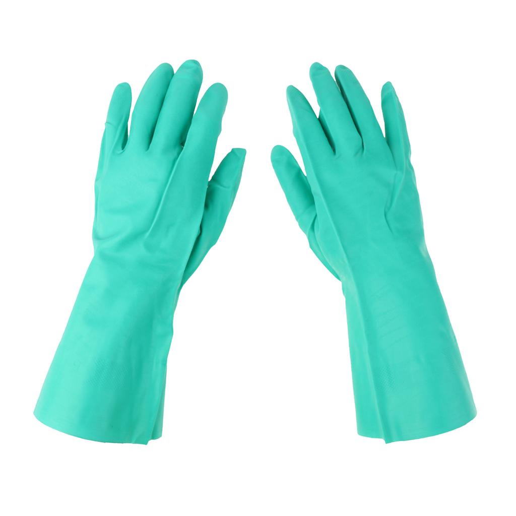 Pair of Green Solvent Oil Resistant Nitrile Rubber Work Gloves L