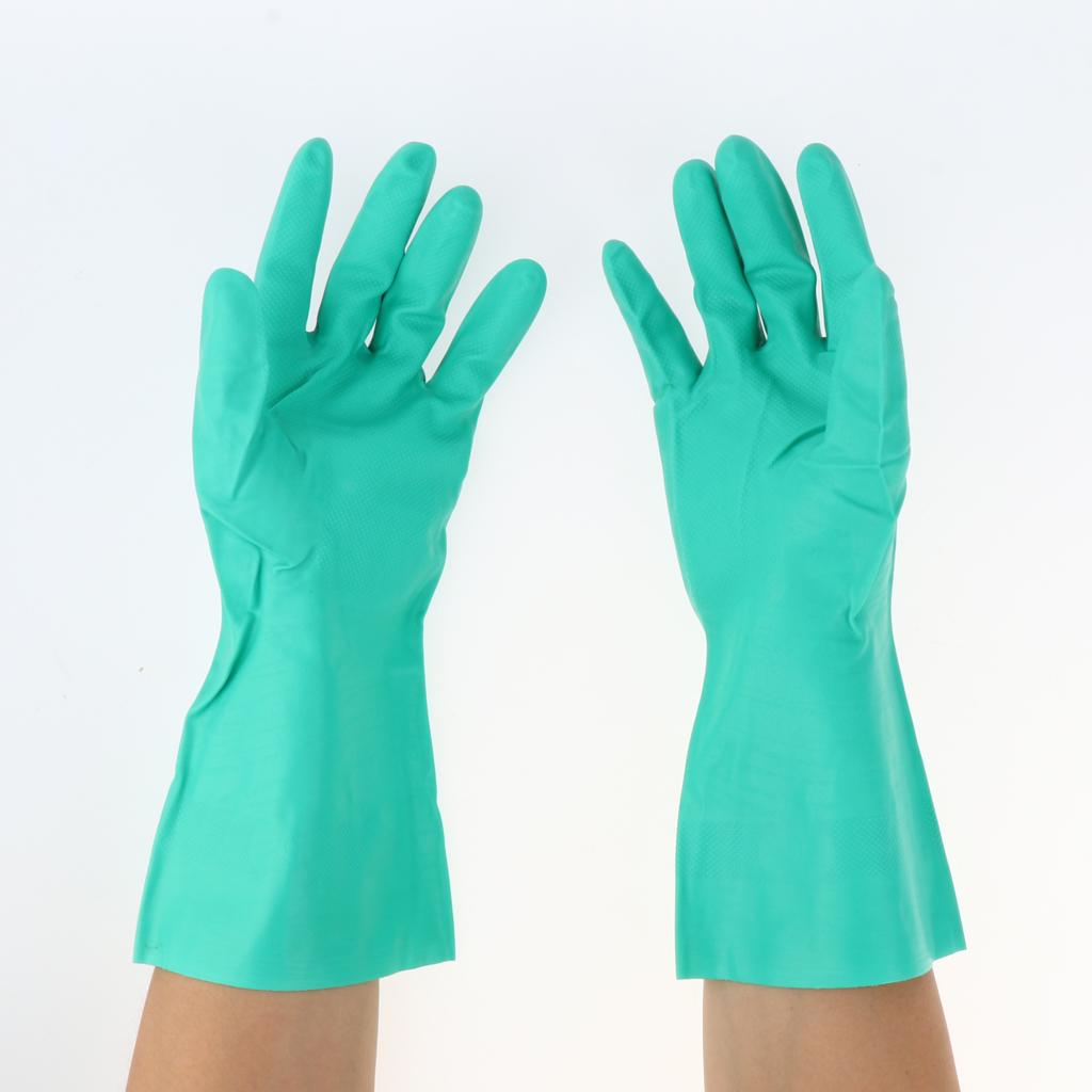 Pair of Green Solvent Oil Resistant Nitrile Rubber Work Gloves L