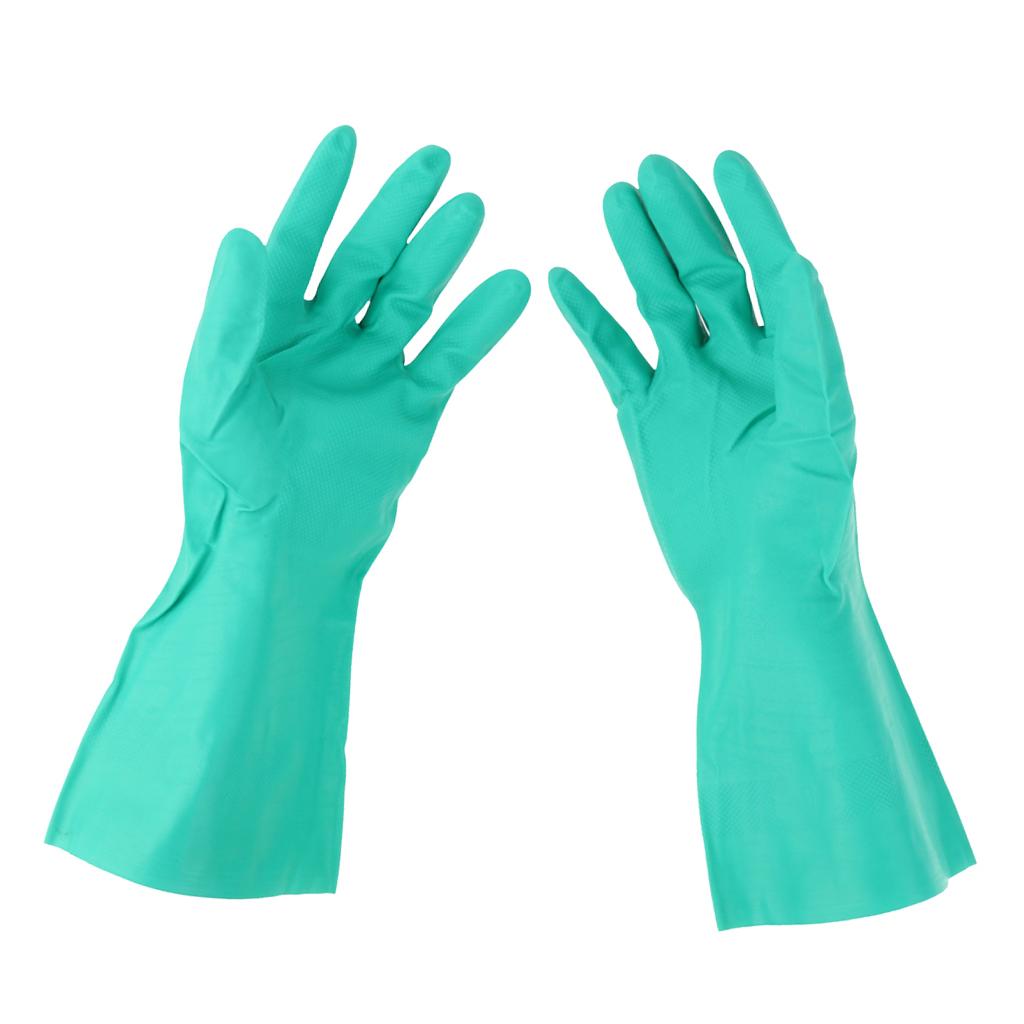 Pair of Green Solvent Oil Resistant Nitrile Rubber Work Gloves L