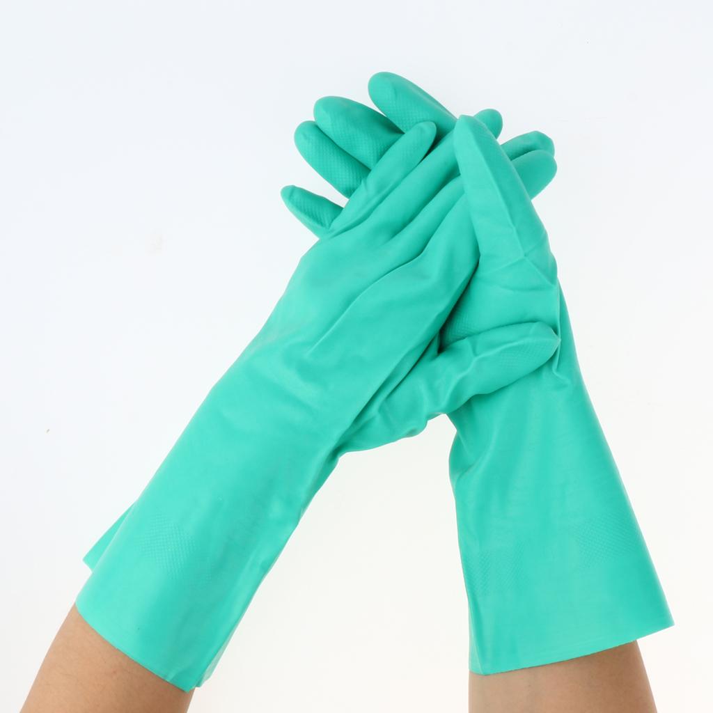 Pair of Green Solvent Oil Resistant Nitrile Rubber Work Gloves L