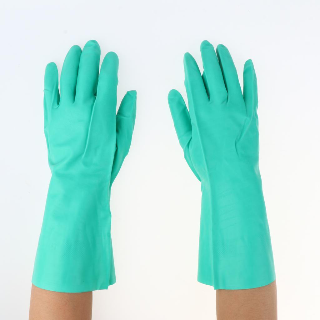 Pair of Green Solvent Oil Resistant Nitrile Rubber Work Gloves L