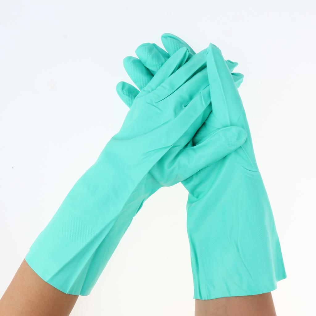 Pair of Green Solvent Oil Resistant Nitrile Rubber Work Gloves XL