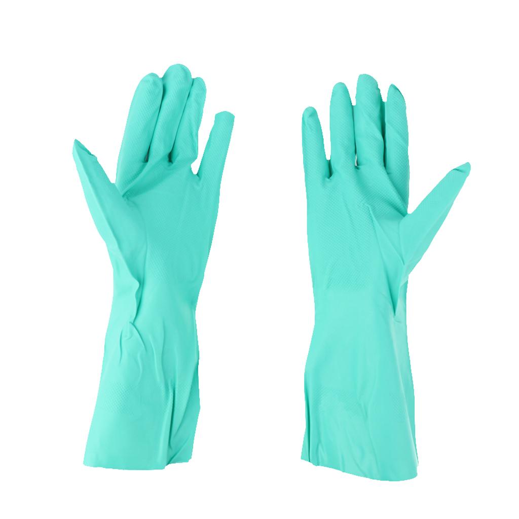 Pair of Green Solvent Oil Resistant Nitrile Rubber Work Gloves XL