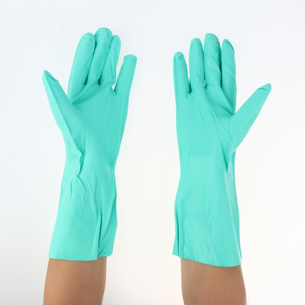 Pair of Green Solvent Oil Resistant Nitrile Rubber Work Gloves XL