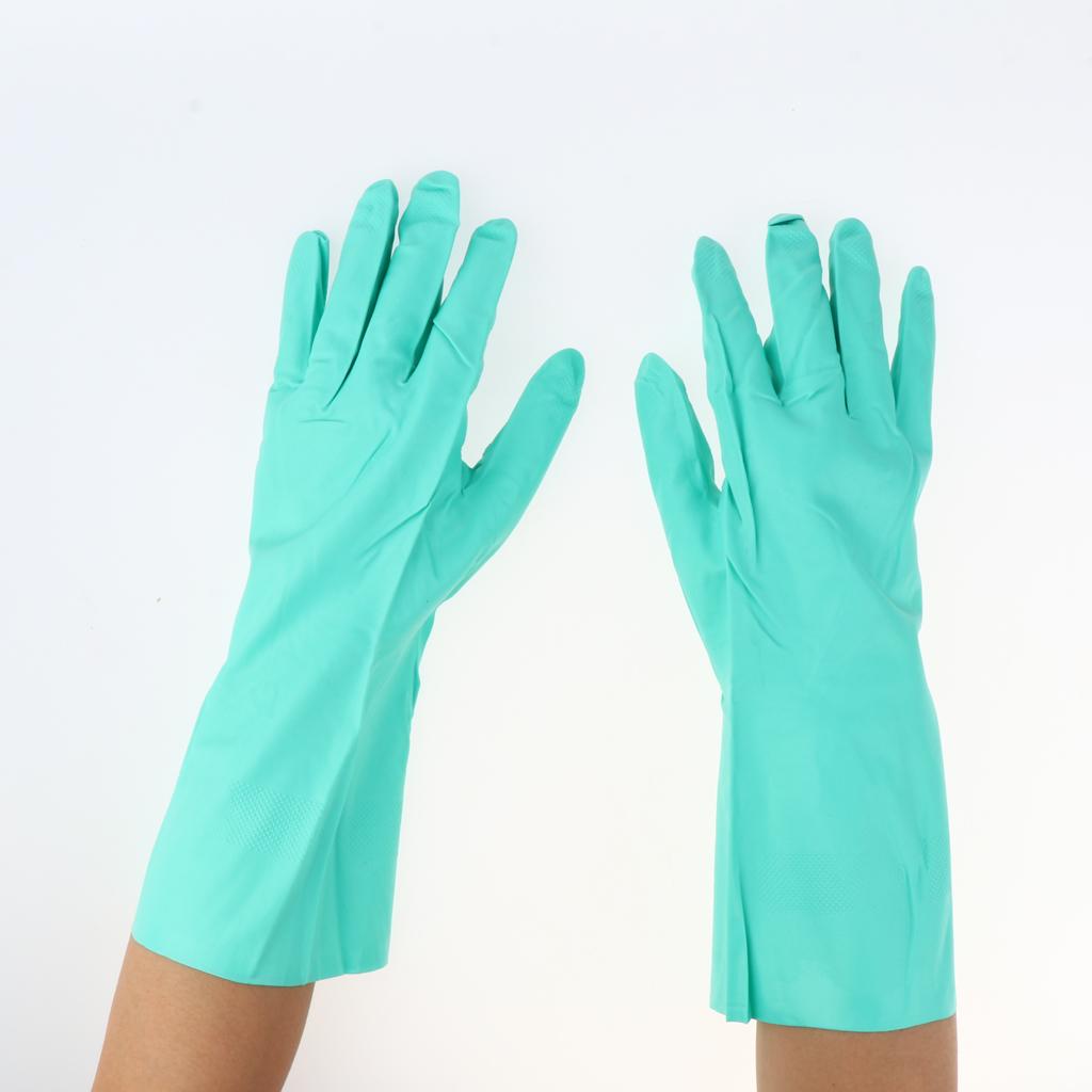 Pair of Green Solvent Oil Resistant Nitrile Rubber Work Gloves XL