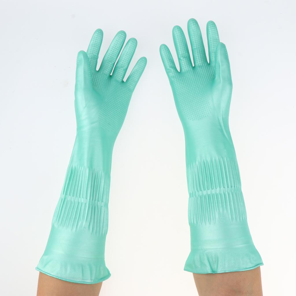 Latex&Nitrile Gloves Green 390mm Hand Safety Protection Kitchen Cleaning S