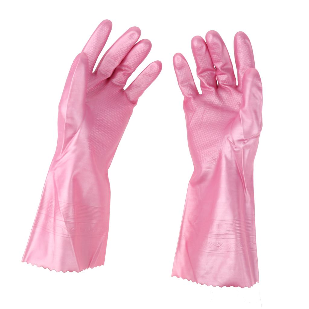 Latex&Nitrile Gloves Pink Hand Safety Protection Kitchen Cleaning L 390mm