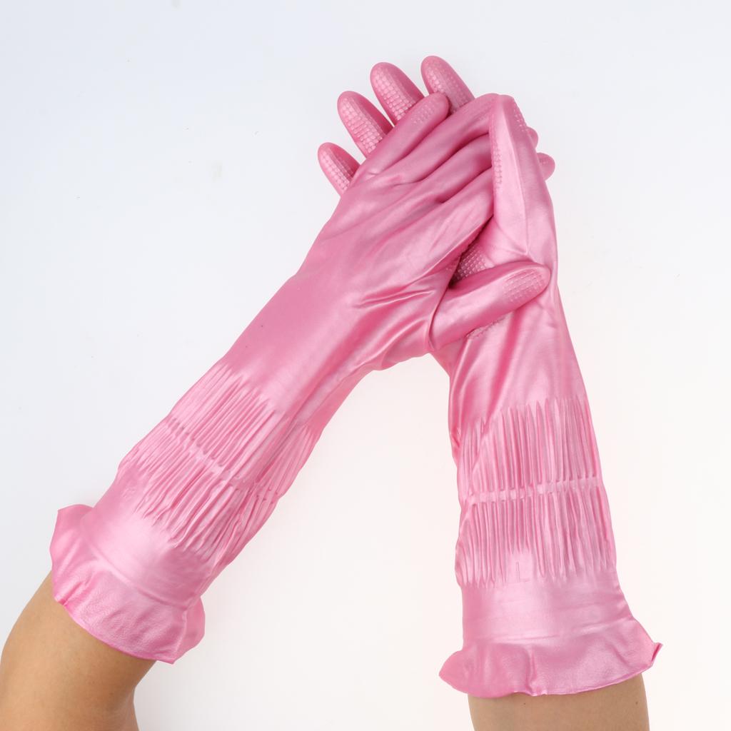 Latex&Nitrile Gloves Pink 390mm Hand Safety Protection Kitchen Cleaning L