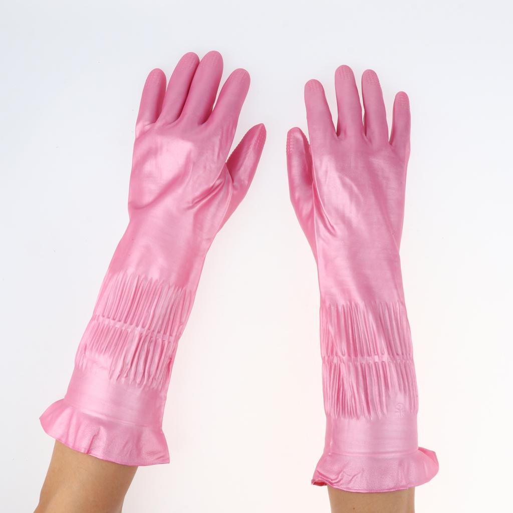 Latex&Nitrile Gloves Pink 390mm Hand Safety Protection Kitchen Cleaning L