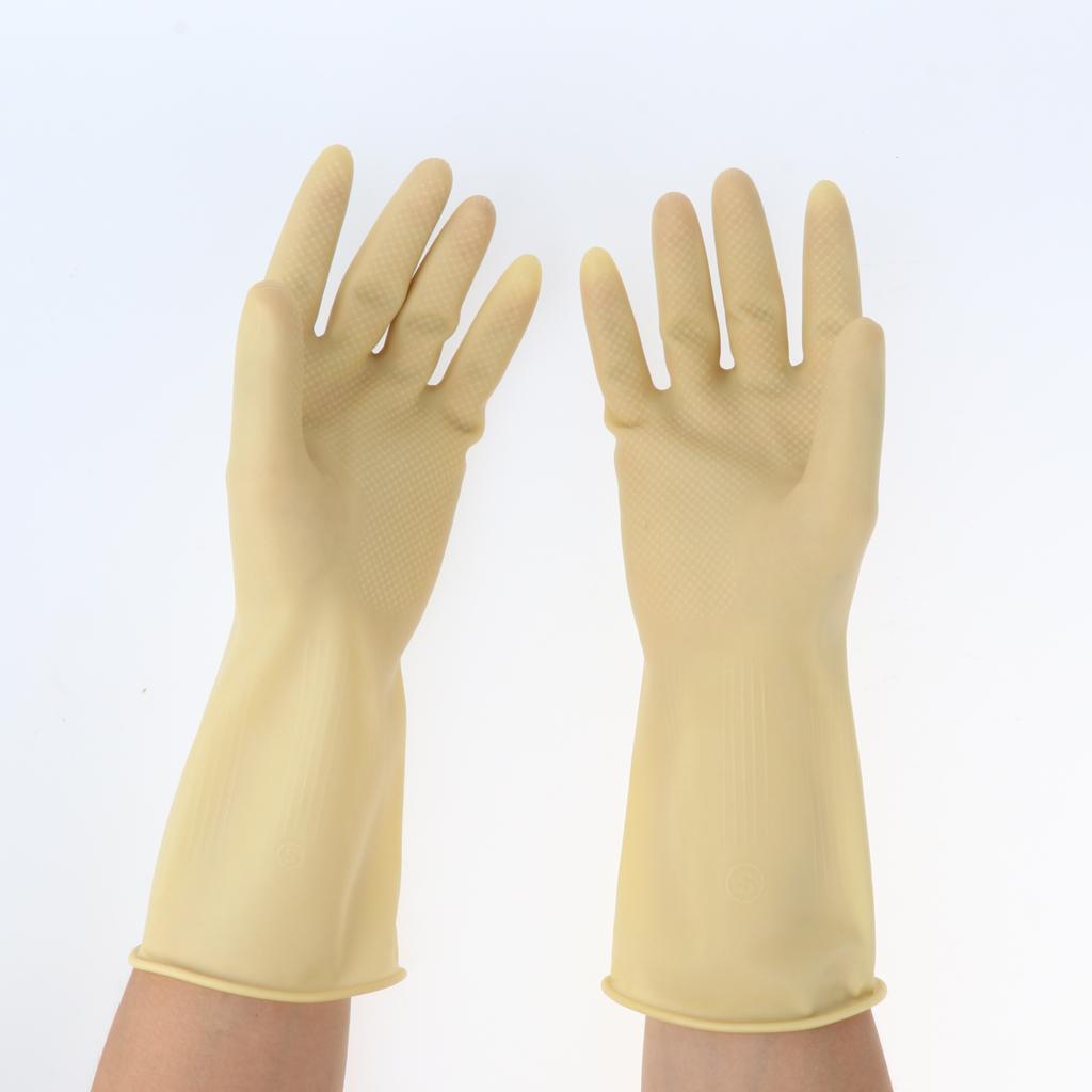 Pair of Solvent Oil Resistant Nitrile Rubber Cleaning Work Gloves S Beige