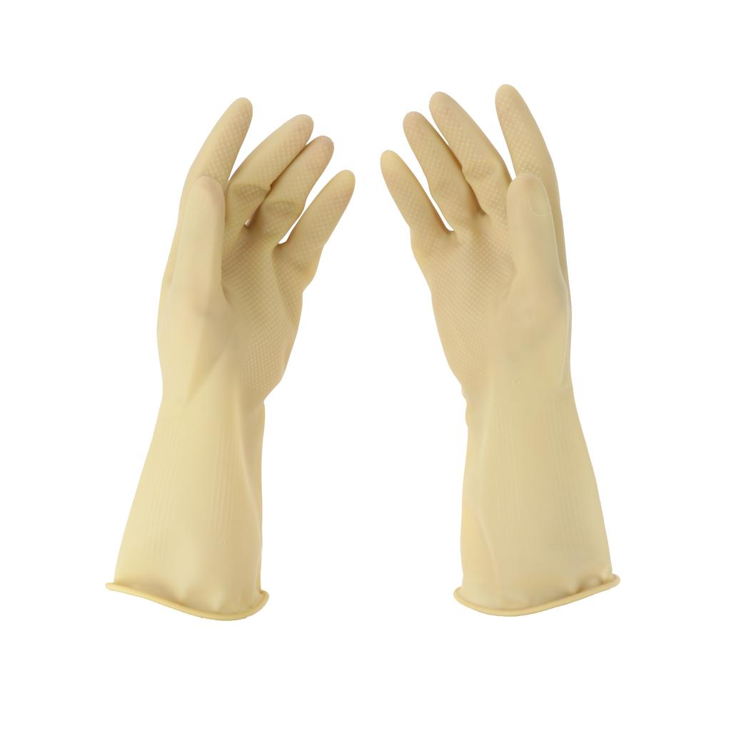 Pair of Solvent Oil Resistant Nitrile Rubber Cleaning Work Gloves M Beige