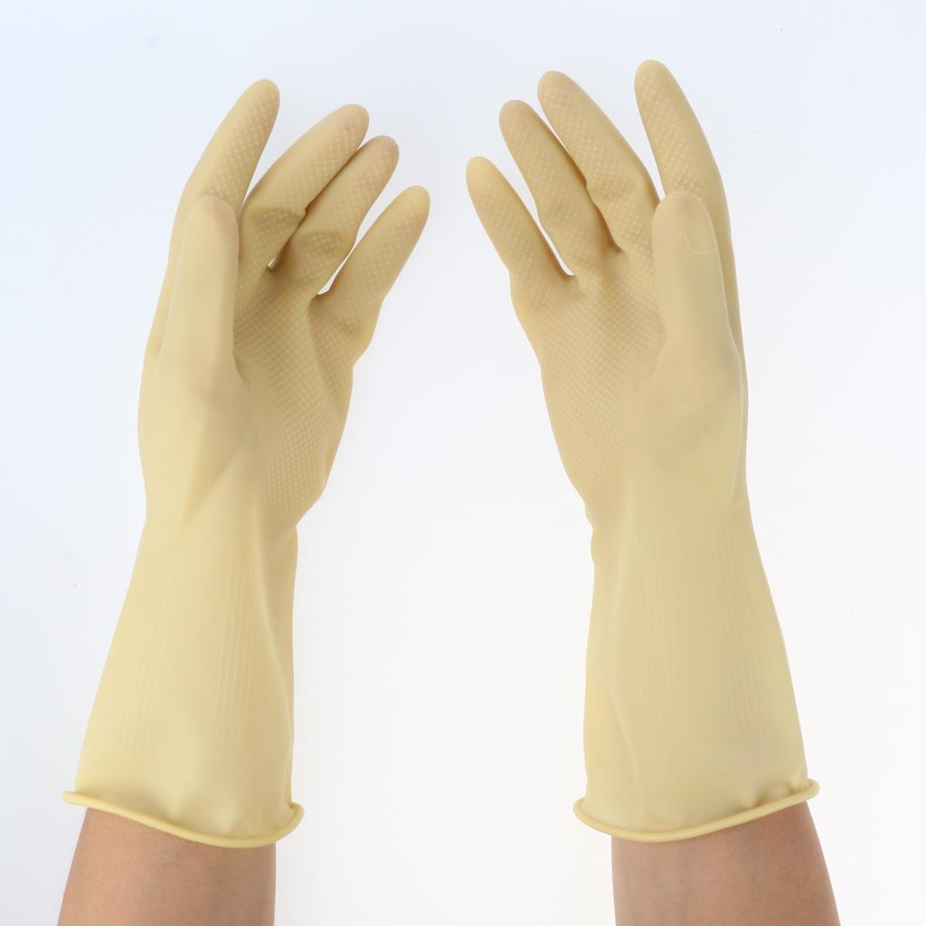 Pair of Solvent Oil Resistant Nitrile Rubber Cleaning Work Gloves M Beige