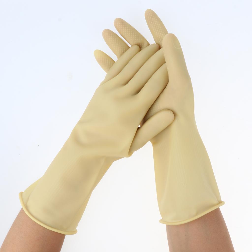 Pair of Solvent Oil Resistant Nitrile Rubber Cleaning Work Gloves M Beige